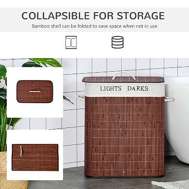 HOMCOM Bamboo Laundry Basket, Collapsible Laundry Hamper