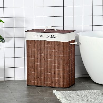 HOMCOM Bamboo Laundry Basket, Collapsible Laundry Hamper