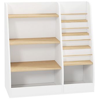 Qaba 4 tier Kids Bookshelf and Toy Storage Organizer with Book Rack, for Living Room, Kids Room