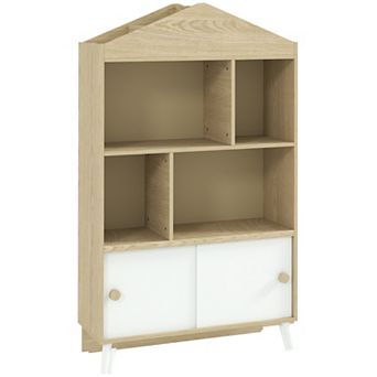 Qaba Kids Bookshelf and Toy Storage, Montessori Bookcase with Top Shelves, 4-Cubby Toy Shelf