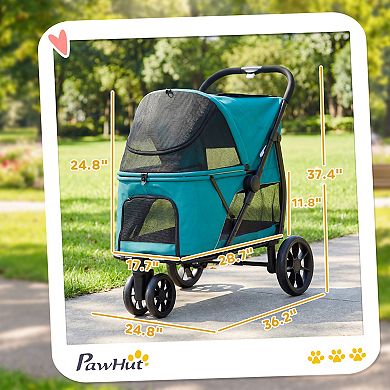 PawHut 3 Wheel Pet Stroller, Dog Stroller w/ Easy One-Click Quick Fold