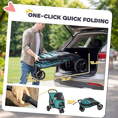 PawHut 3 Wheel Pet Stroller, Dog Stroller w/ Easy One-Click Quick Fold