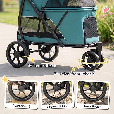 PawHut 3 Wheel Pet Stroller, Dog Stroller w/ Easy One-Click Quick Fold