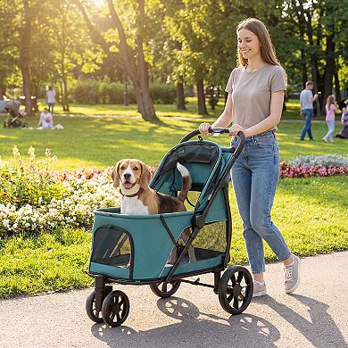 PawHut 3 Wheel Pet Stroller, Dog Stroller w/ Easy One-Click Quick Fold