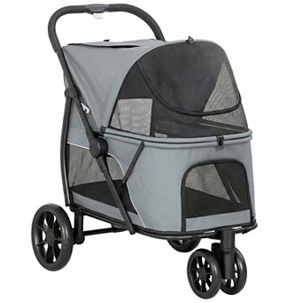 PawHut 3 Wheel Pet Stroller, Dog Stroller w/ Easy One-Click Quick Fold