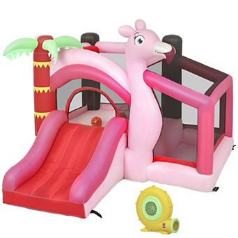 Qaba Inflatable Bounce House for Kids with Basketball Hoop, Blower