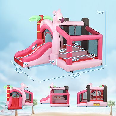 Qaba Inflatable Bounce House for Kids with Basketball Hoop, Blower