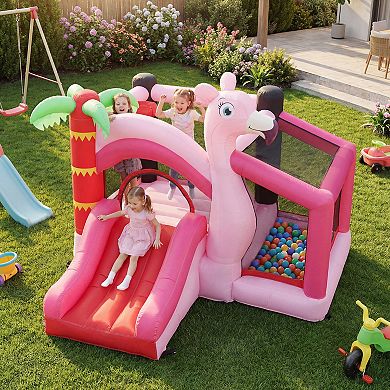 Qaba Inflatable Bounce House for Kids with Basketball Hoop, Blower