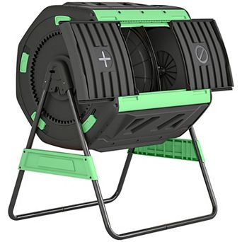 Outsunny Compost Bin Outdoor, 53 Gal Dual Chamber Tumbling Compost,