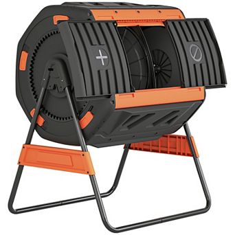 Outsunny Compost Bin Outdoor, 53 Gal Dual Chamber Tumbling Compost,