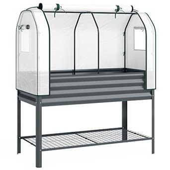Outsunny Galvanised Raised Garden Bed with Greenhouse Cover