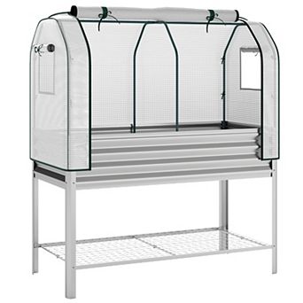 Outsunny Galvanised Raised Garden Bed with Greenhouse Cover