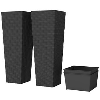 Outsunny 23.6 Inch Set of 2 Tall Planters for Outdoor Plants