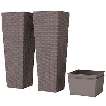Outsunny 23.6 Inch Set of 2 Tall Planters for Outdoor Plants