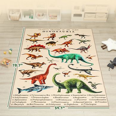 Qaba Play Mat 79inch x 59inch for Toddlers, Living Room with Dinosaur Pattern