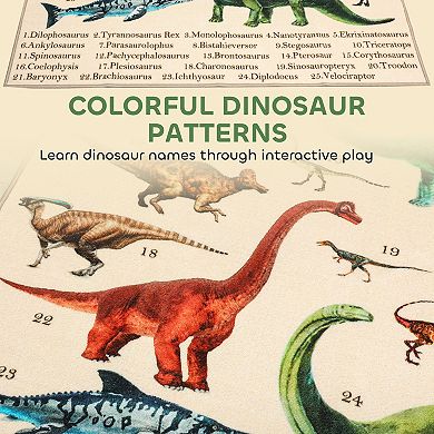 Qaba Play Mat 79inch x 59inch for Toddlers, Living Room with Dinosaur Pattern