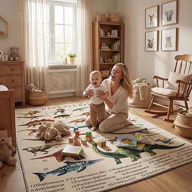 Qaba Play Mat 79inch x 59inch for Toddlers, Living Room with Dinosaur Pattern
