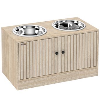 PawHut Elevated Dog Bowls with Storage, Raised Dog Bowl with Slow Feeder
