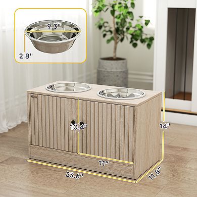 PawHut Elevated Dog Bowls with Storage, Raised Dog Bowl with Slow Feeder