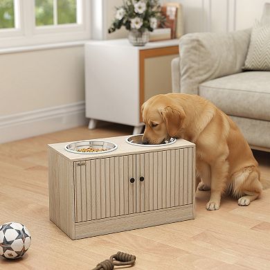 PawHut Elevated Dog Bowls with Storage, Raised Dog Bowl with Slow Feeder