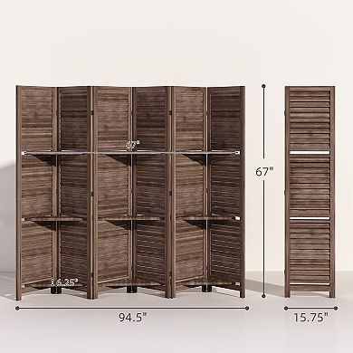 HOMCOM 6 Panel Privacy Screen, Room Divider with 3 Shelves