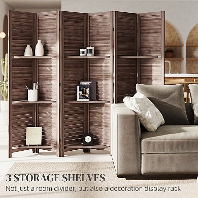 HOMCOM 6 Panel Privacy Screen, Room Divider with 3 Shelves