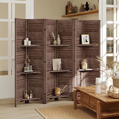 HOMCOM 6 Panel Privacy Screen, Room Divider with 3 Shelves
