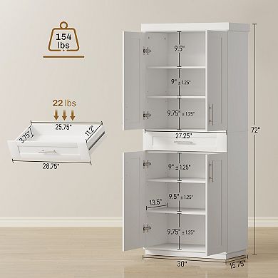 HOMCOM Kitchen Pantry with Doors and Drawer, Adjustable Shelves