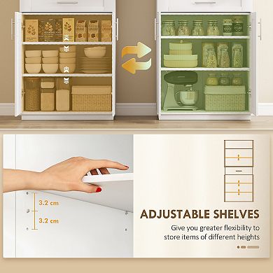 HOMCOM Kitchen Pantry with Doors and Drawer, Adjustable Shelves