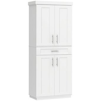 HOMCOM Kitchen Pantry with Doors and Drawer, Adjustable Shelves