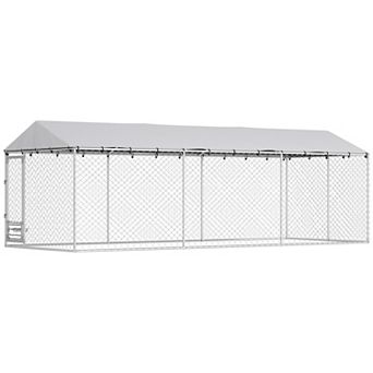 PawHut Dog Kennel Outdoor with Cover & Adjustable Bowls, 20 x 7.5 x 6.5ft