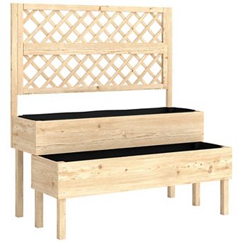 Outsunny 2 tier Raised Garden Bed with Trellis, Natural