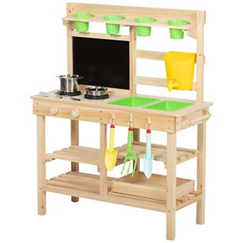Qaba Wooden Kids Mud Kitchen with Kitchenware & Garden Tools