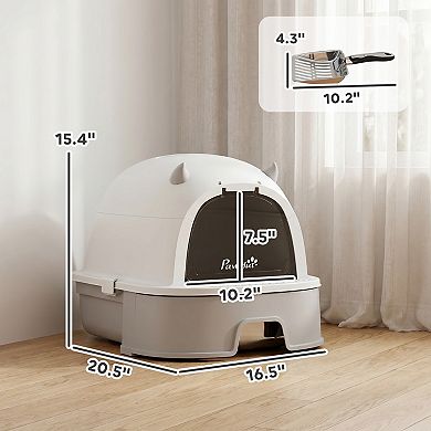 PawHut Stainless Steel Cat Litter Box 3 in 1 Large