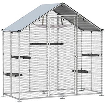 PawHut Walk-in Catio Outdoor Cat Enclosure with Waterproof Cover & Hammock