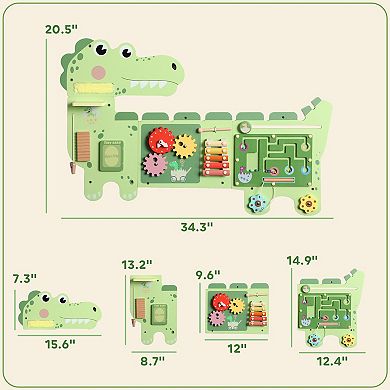 Qaba Busy Board Panels Wall-Mounted 87 x 52 cm Dinosaur