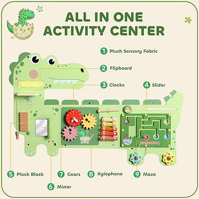 Qaba Busy Board Panels Wall-Mounted 87 x 52 cm Dinosaur