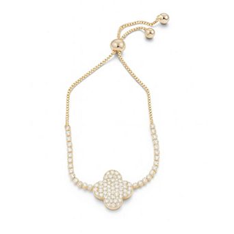 Pavé Clover Adjustable Bracelet Gold & Silver Tone Duo
