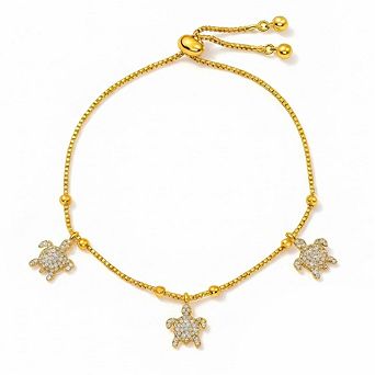 RMZ Gold Turtle Charm Bracelet Adjustable Crystal Paved Bracelet for Women