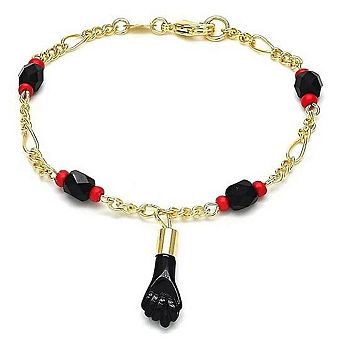 RMZ GOLD NYC Unisex 18K Gold Filled Azabache Black Hand Figa Kabbalah Bracelet