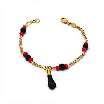 RMZ GOLD NYC Unisex 18K Gold Filled Evil Eye & Azabache Figa Protection Bracelet