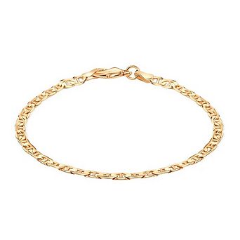 RMZ GOLD NYC 18K Gold Plated Flat Mariner / Marina Link Gold Chain Bracelet - Made In Brazil