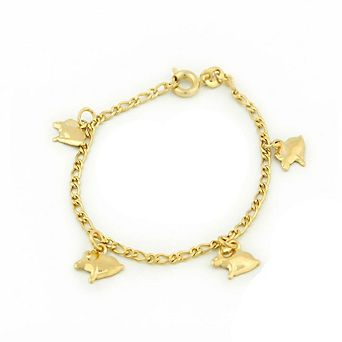 14k Brazilian Gold Filled Figaro Rabbit Charm Bracelet 5''