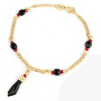 RMZ GOLD NYC 18K Gold-Filled Evil Eye Azabache Hand Charm Protection Mariner Bracelet