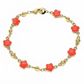 RMZ GOLD NYC 14K Gold High Polish Finish CoraL Enamel Flower Bracelet