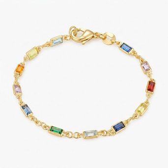RMZ GOLD NYC 14K Gold Multicolor Crystal Bracelet in 7.5 in - Made In Brazil