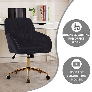 Eazegath Modern Adjustable Home Office Chair, Swivel Vanity Chair with Golden Chrome Base
