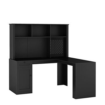 KWPZQEB Computer Desk with L-Shaped Study Table & Bookshelf, Corner Desk with Drawers & Doors