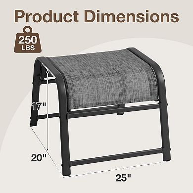 2Pcs Outdoor Ottoman Set, Assemble Required Foot Stool with Textilene Fabric & Iron Frame