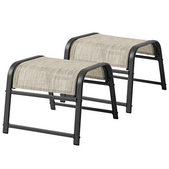 2 pc Outdoor Ottoman Set, Assemble Required Foot Stool with Textilene Fabric & Iron Frame